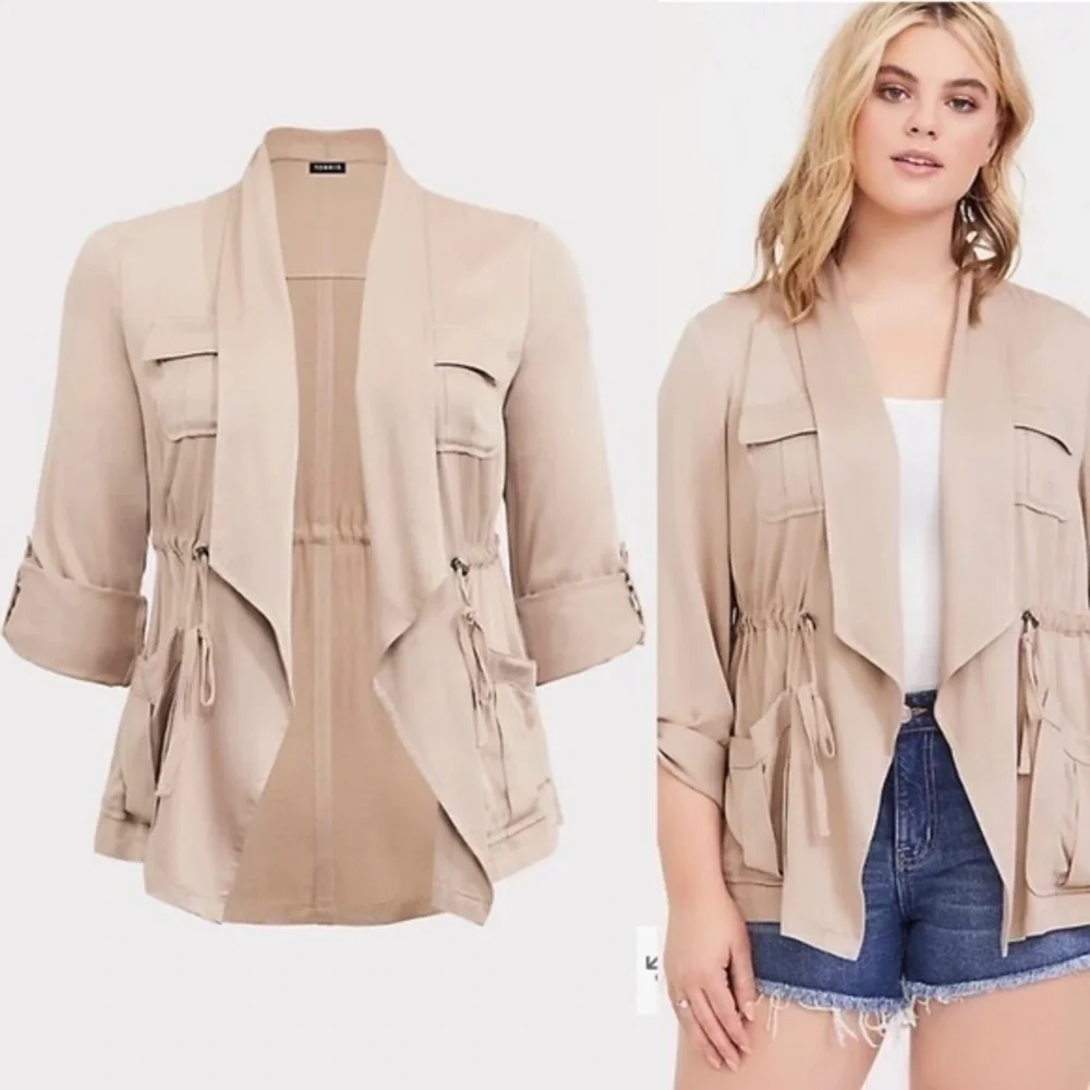 TORRID TAN TWILL DRAPE ANORAK - Picture 4 of 9